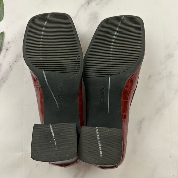 Nine & Co Womens Vintage Y2k Square Toe Heels Size 6 Red Patent Leather Block - Picture 7 of 8